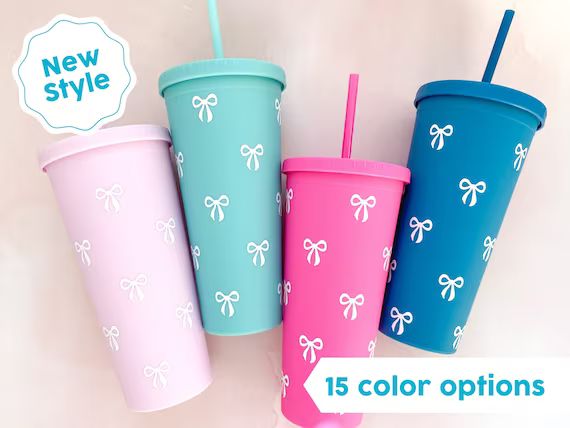 Bow Tumbler Bow Gift Preppy Girl Gift Reusable Cup Pastel | Etsy | Etsy (US)