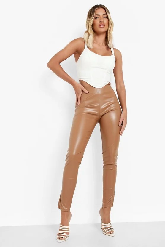Leather Look Split Hem Legging | Boohoo.com (US & CA)