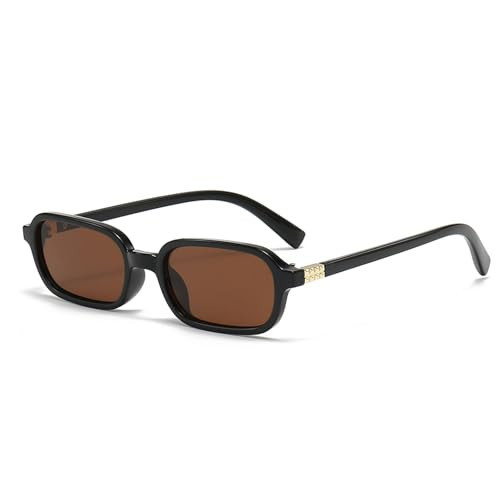 JUDOO Retro Rectangle Sunglasses for Women Mens Brown Rectangular Sunglasses 90s Small Vintage Black Square Cute Glasses (Black Frame/Brown Lens) | Amazon (US)