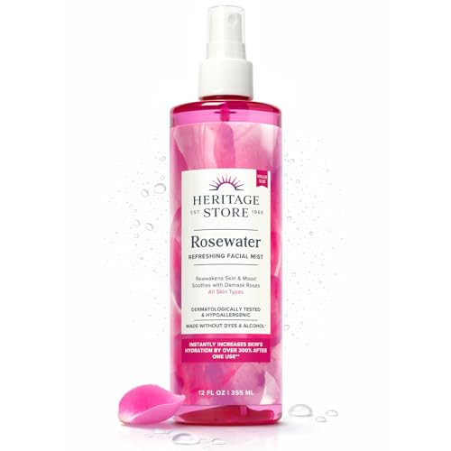 HERITAGE STORE Rosewater - Refreshing Face Mist with Damask Rose, All Skin Types - Hydrating Rose Water Spray for Glowing Skin Care - No Dyes or Alcohol, Hypoallergenic, Vegan, 60-Day Guarantee, 12oz | Amazon (US)
