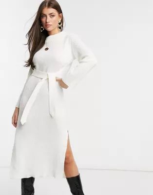 Unique21 roll neck maxi sweater dress in white | ASOS (Global)