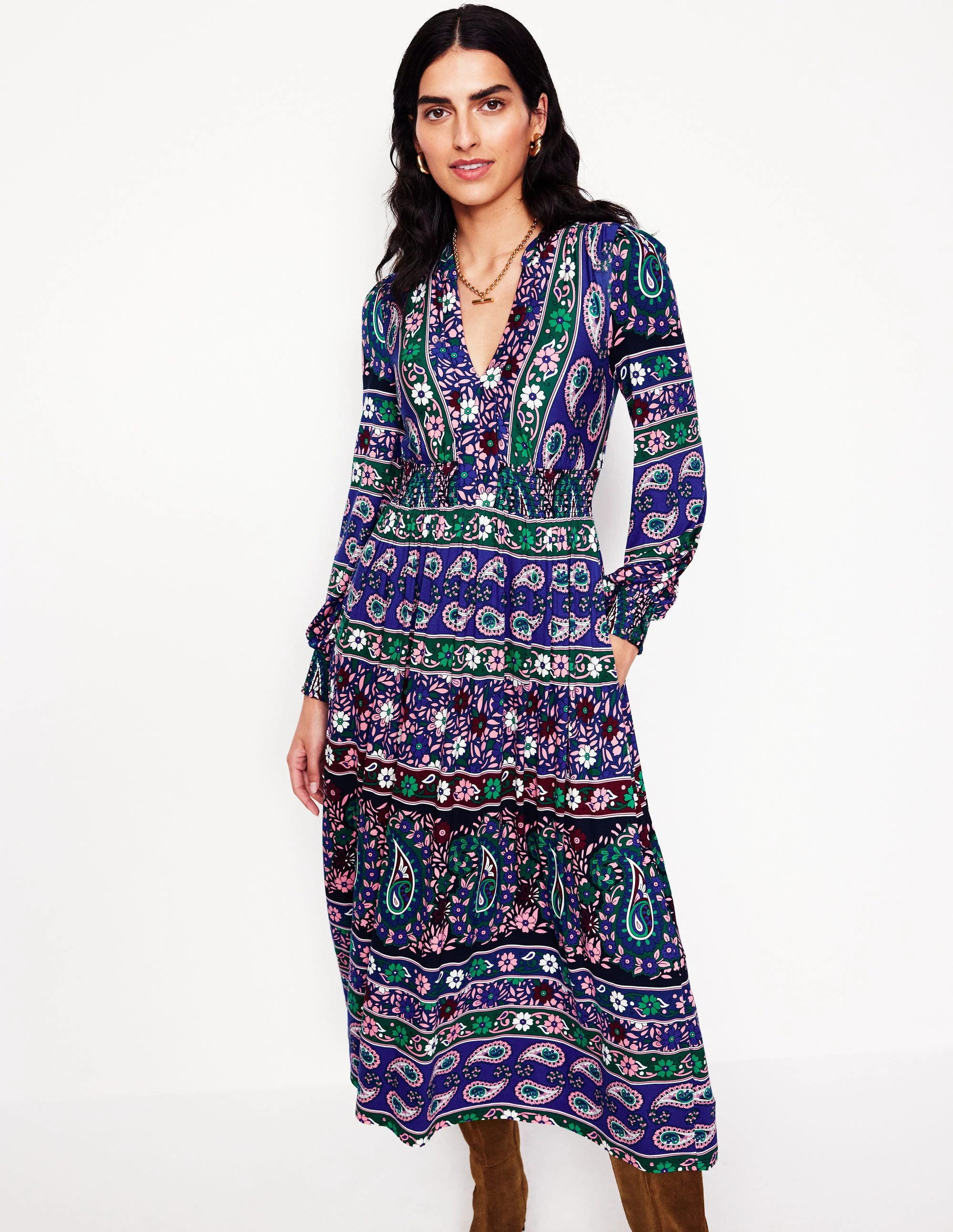 Ivy Border Print Midi Dress-Rich Blue, Paisley Medley | Boden (US)