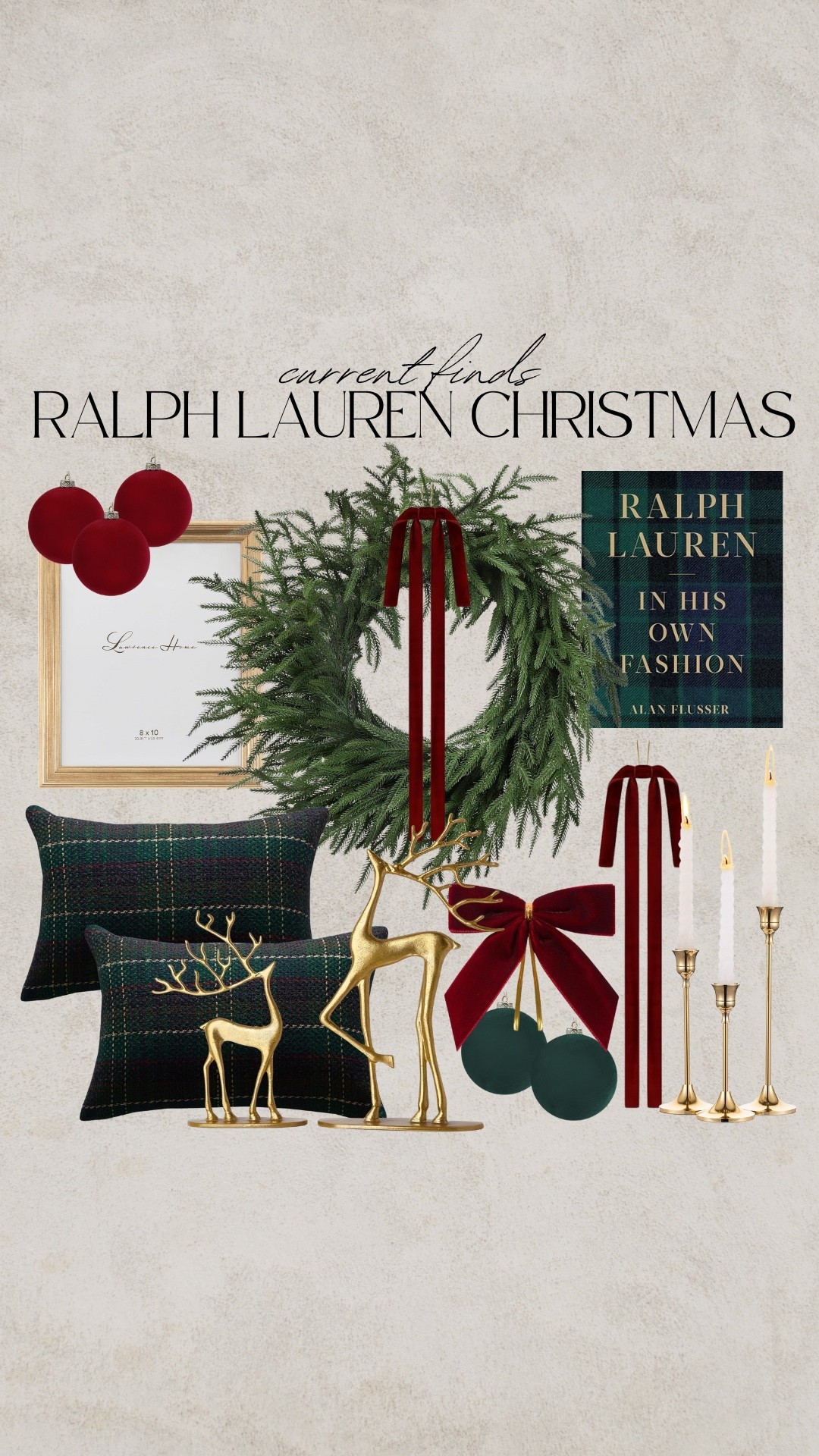 Ralph Lauren Christmas, preppy Christmas, plaid pillow, Christmas pillow, Christmas decor, gold reindeer, velvet ornaments, green ornaments, red ornaments, velvet bow, Christmas book, gold picture frame, cedar garland, cedar wreath, Christmas decoration 

#LTKGiftGuide #LTKHome #LTKHoliday