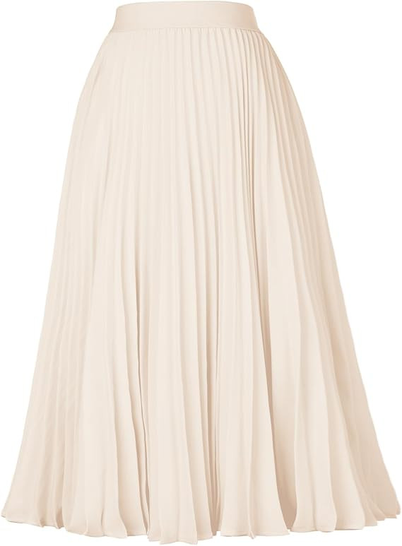 GRACE KARIN Pleated Midi Skirt for Women,Chiffon Elastic High Waist Knee Length Skirts,Swing Flar... | Amazon (US)
