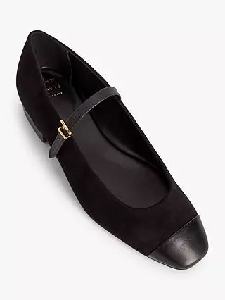 John Lewis Abbigaile Suede Toe Cap Mary Jane Block Heel Court Shoes, Black | John Lewis (UK)