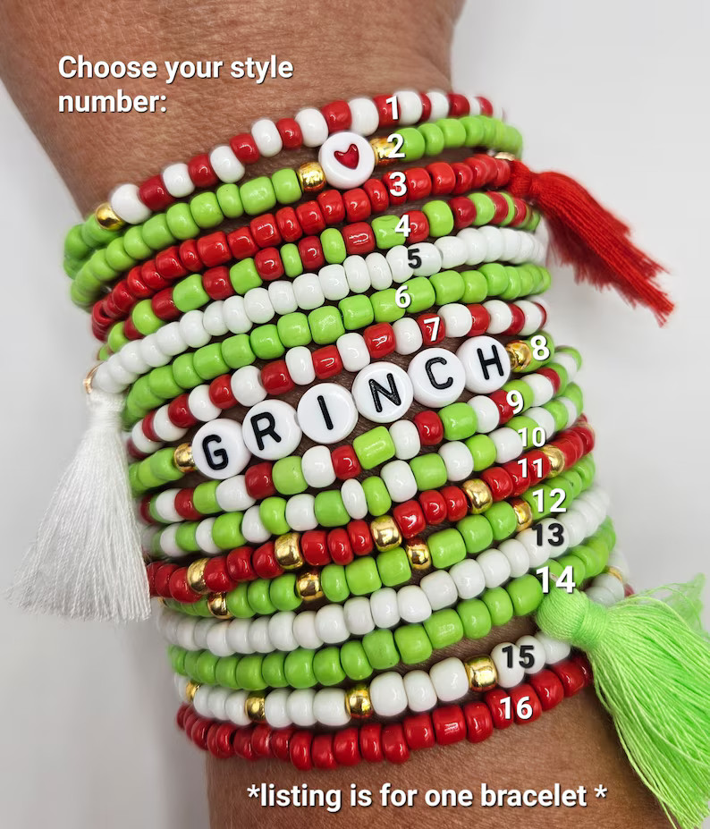 GRINCH Christmas Bracelets CHRISTMAS Bracelet Personalized - Etsy | Etsy (US)