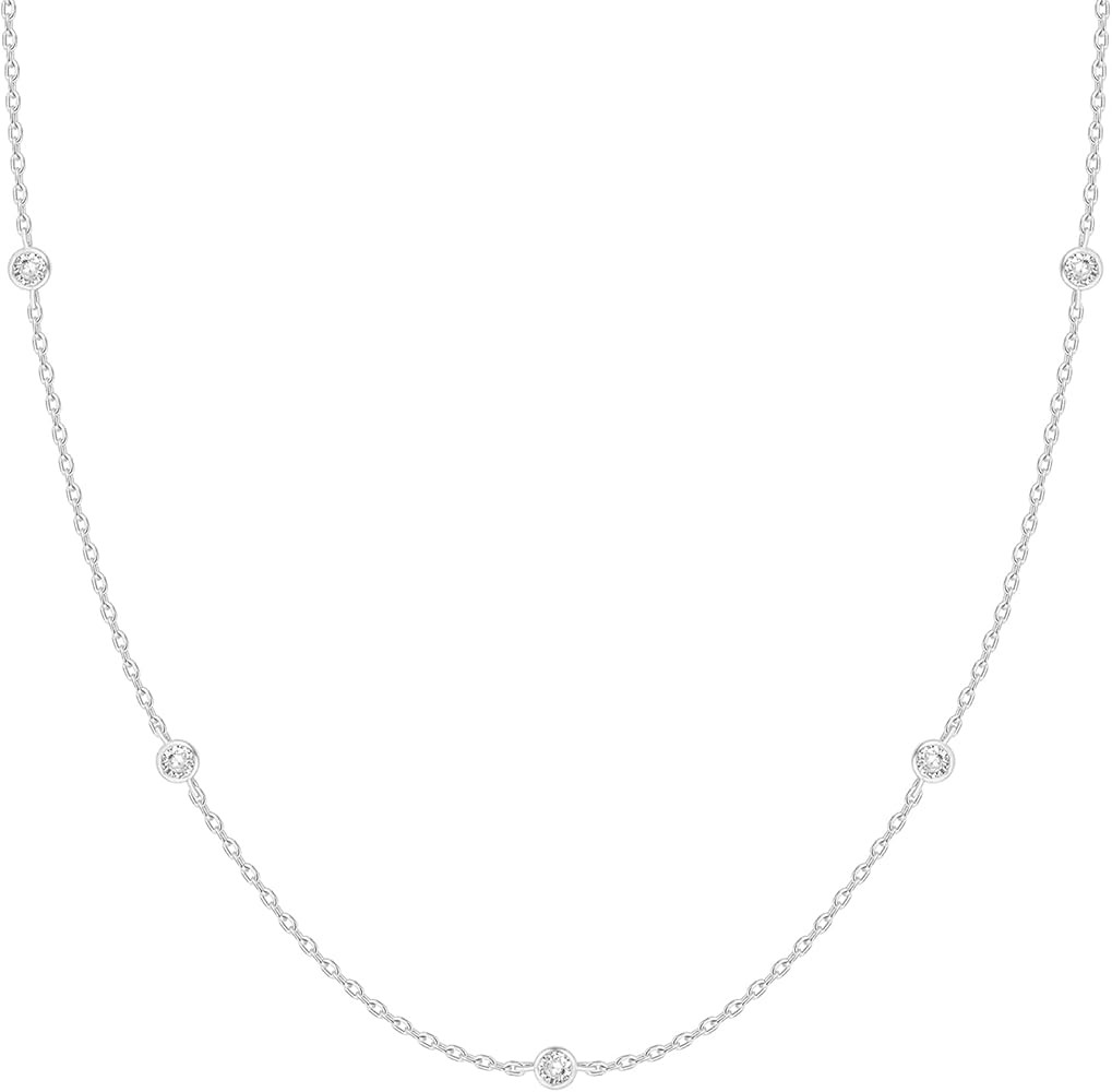 PAVOI 14K White Gold Plated Station Necklace | Simulated Diamond BTY Necklace | Womens CZ Chain Neck | Amazon (US)