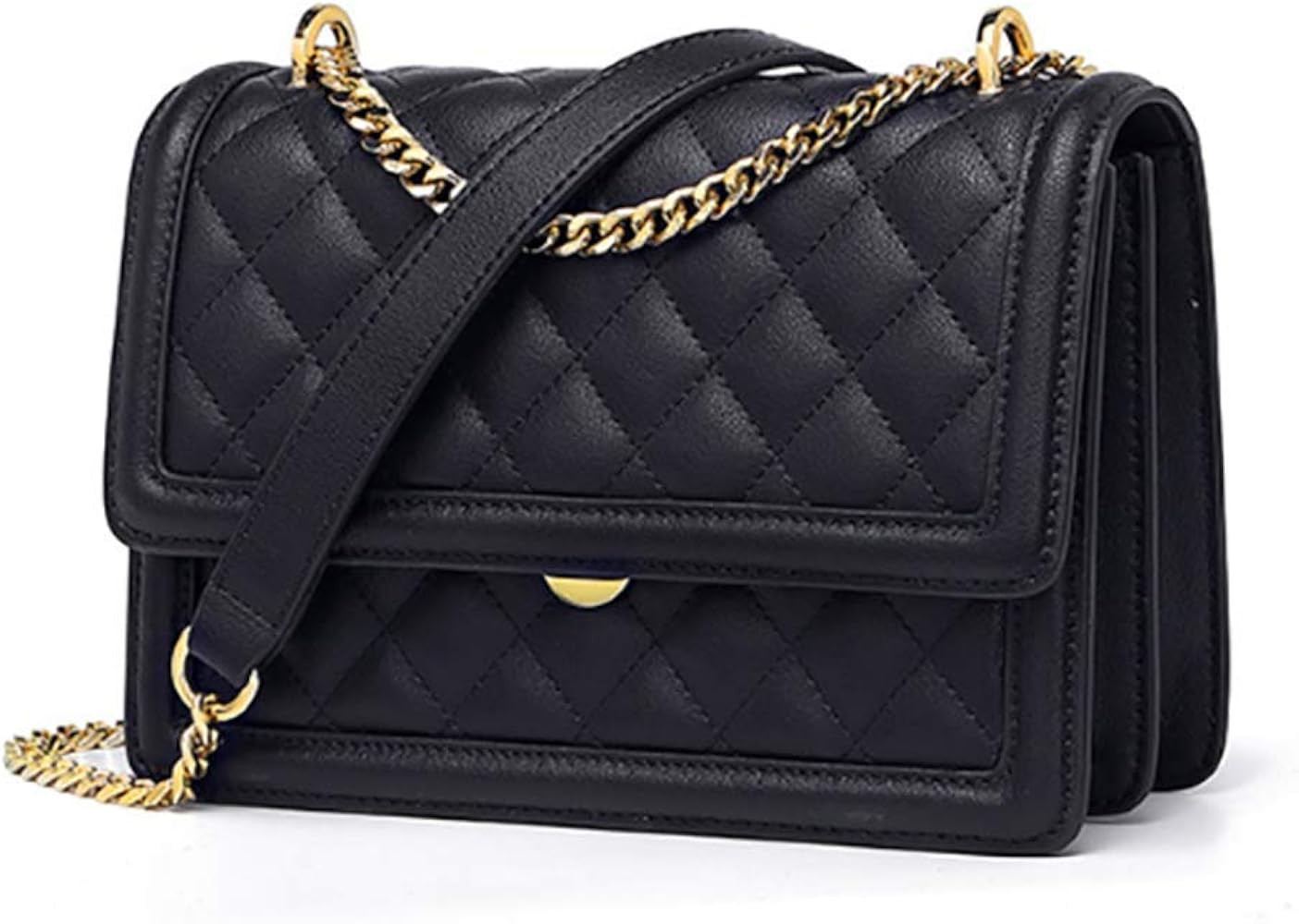 Small Genuine Leather Crossbody Quilted Handbag with Golden Chain Strap Lightweight Cellphone Pur... | Amazon (US)