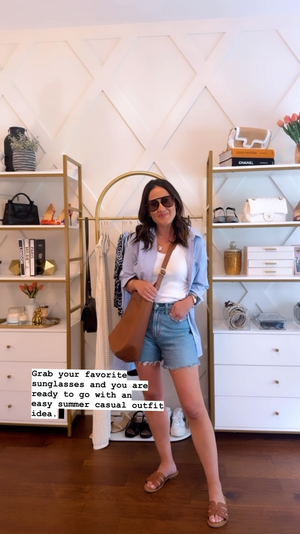 Easy casual summer outfit idea - all items linked here - wearing a 0 in shorts, xs tank, small in button down - use code blair10 for 10% off at nickel and suede for my necklace and sunglasses 

#LTKOver40 #LTKVideo #LTKStyleTip