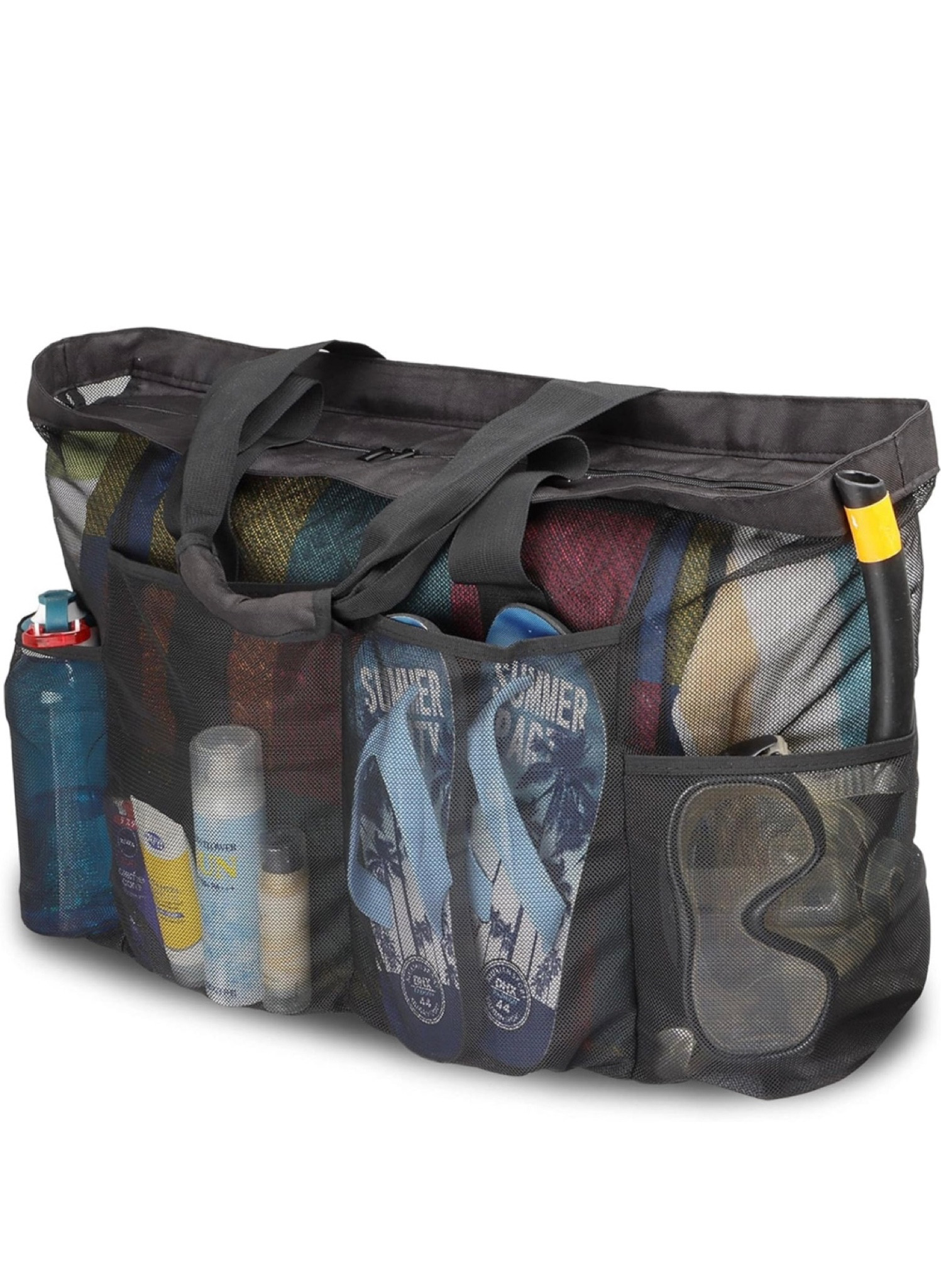 Extra Large Beach Bag, XL Mesh Tote with Zipper and Pockets Ideal for Your Family Beach Trip
