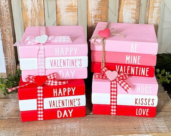 Farmhouse Valentines Day Wood Book Stack Valentines Day | Etsy (US)