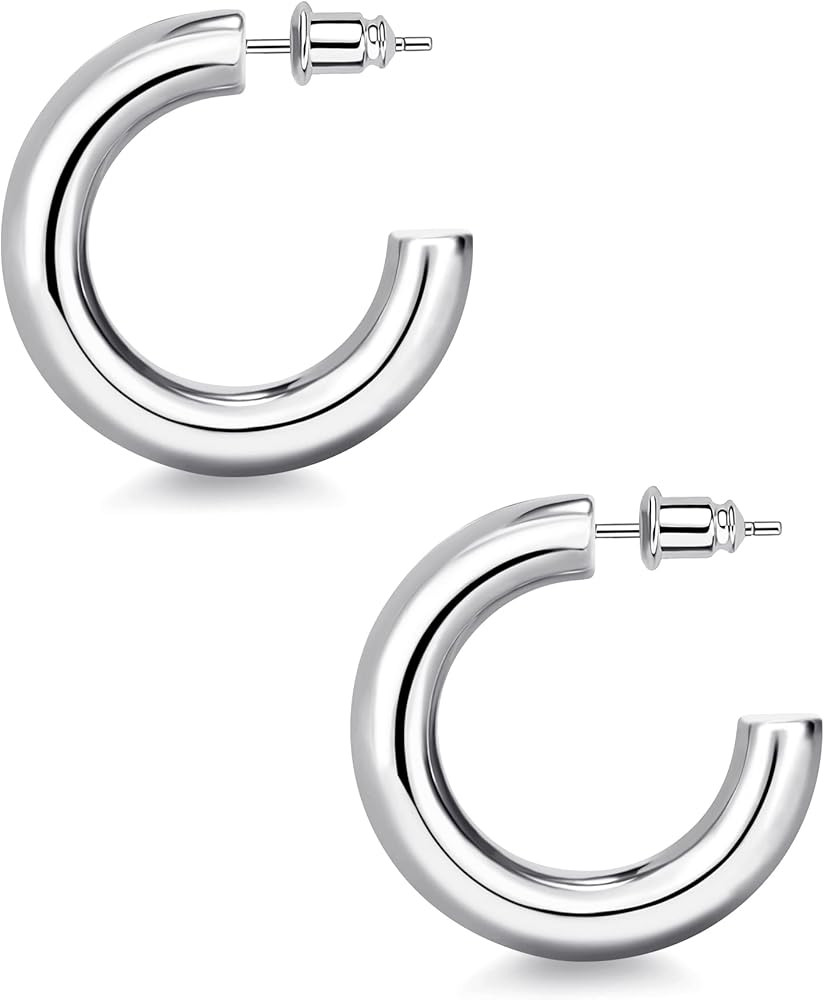 wowshow Gold Hoop Earrings, 14K Real Gold Plated Chunky Small Hoop Earrings for Women Lightweight... | Amazon (US)