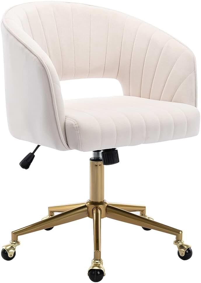 Eifizek Velvet Office Desk Chair, Modern Home Desk Chair with Wheels & Gold Base, Swivel Vanity Chai | Amazon (US)