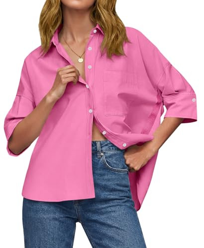 Cicy Bell Womens Summer Oversized Button Down Shirts Half Sleeve V Neck Business Casual High Low ... | Amazon (US)