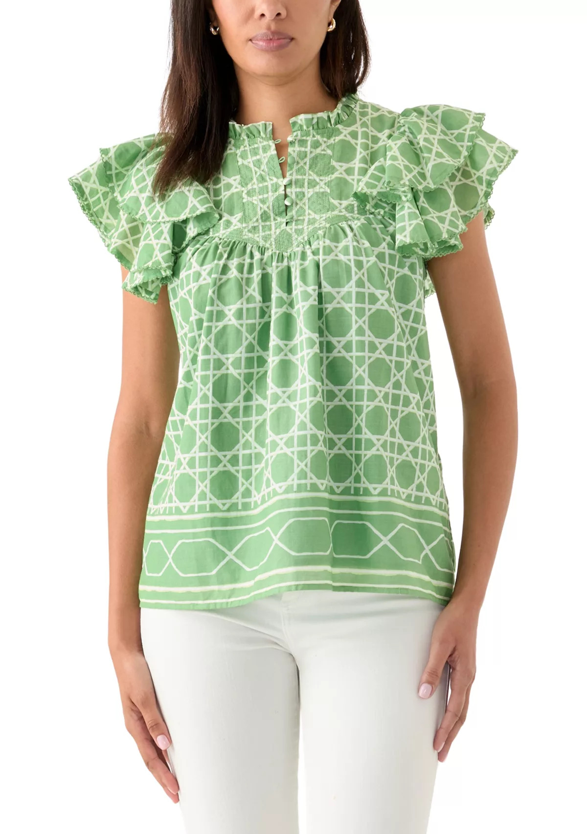 Women's Short Flutter Sleeve Printed Top | Belk