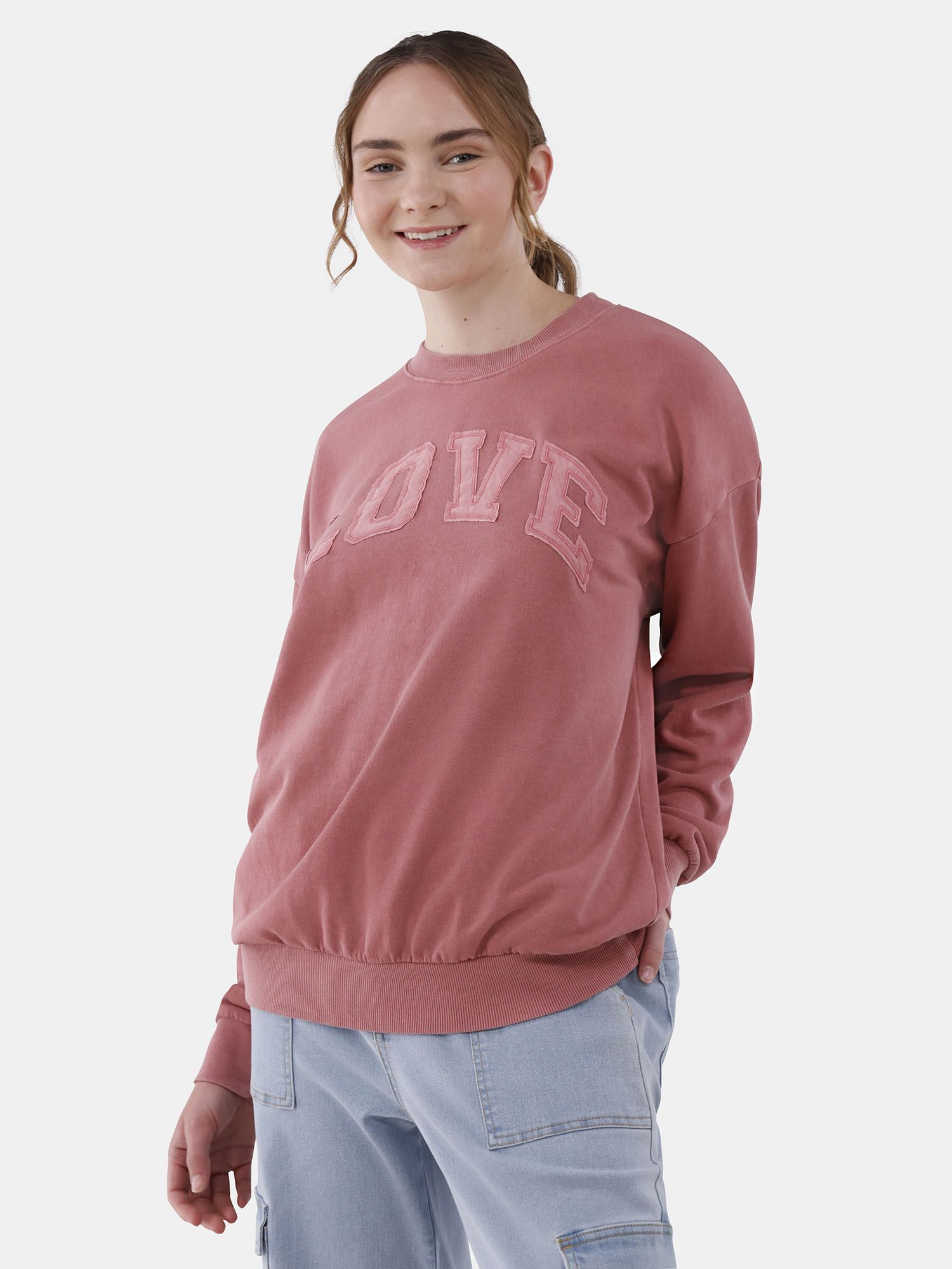 No Boundaries Washed Crewneck Sweatshirt, Women’s and Women’s Plus | Walmart (US)