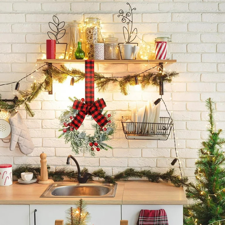 Vorkoi Small Christmas Wreath Mini Cabinet Wreaths for Kitchen Christmas Red Berry with Red and B... | Walmart (US)
