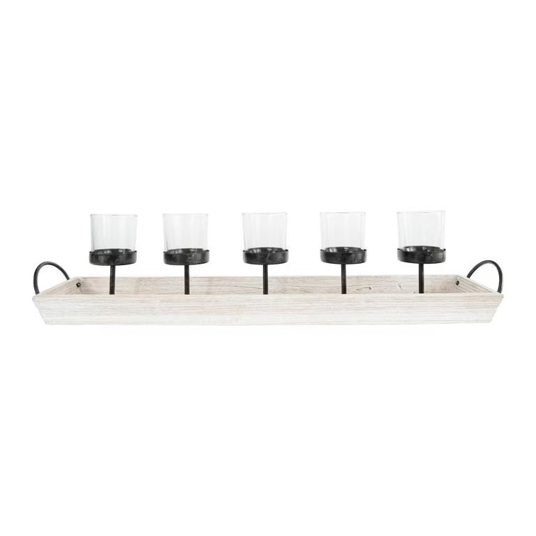 Woven Paths 29.5" Wood and Metal Tealight Holder with 5 Glass Votives, White and Black | Walmart (US)