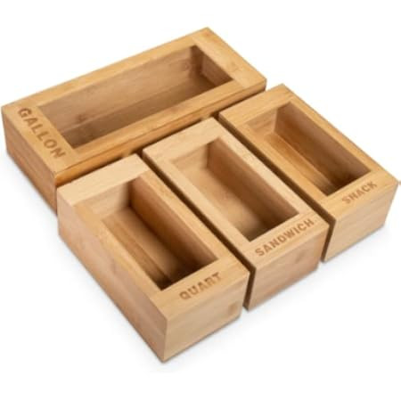 LIBWYS Bamboo Storage Bag Organizer Compatible with Ziploc, Solimo, Glad, Hefty for Gallon, Quart, S | Amazon (US)