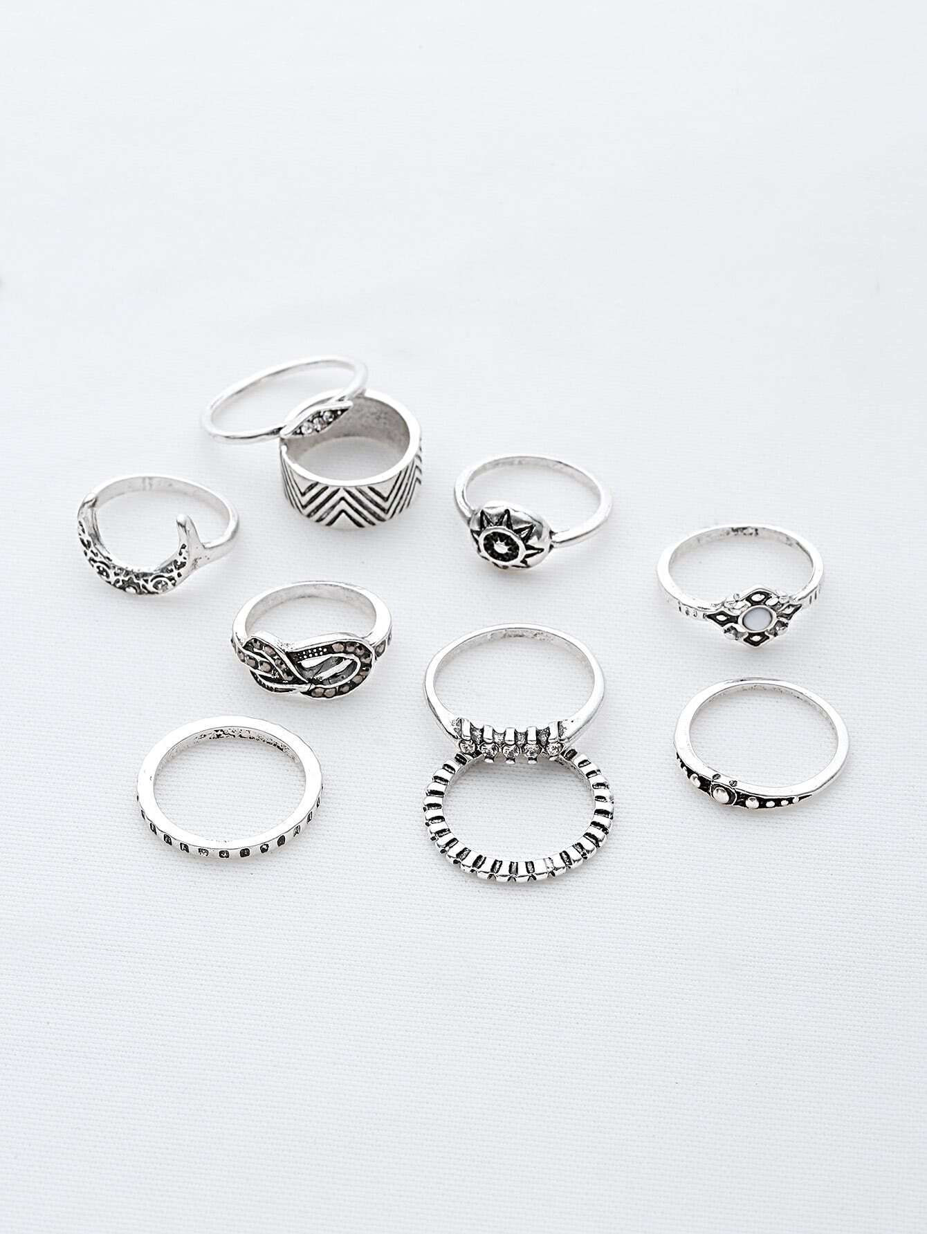 Sun And Moon Etched Ring Pack | SHEIN