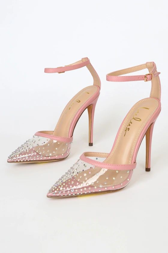 Keiza Pink Rhinestone Pointed-Toe Ankle Strap Pumps | Lulus (US)