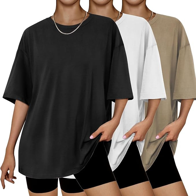 3 Pack Oversized Tshirts for Women Crew Neck Basics Womens Clothing Summer Loose Workout Tees Plu... | Amazon (US)