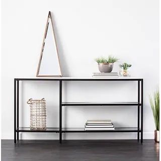 Corman Narrow Black and Grey Faux Marble Console Table | Bed Bath & Beyond