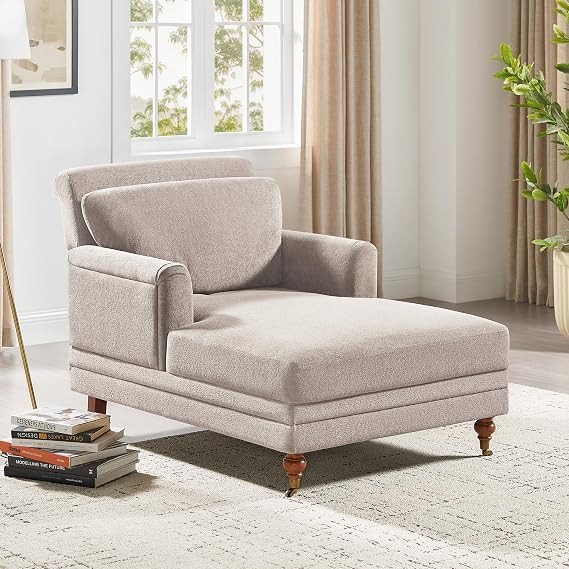 57.48'' Chaise Lounge Chair with Adjustable Backrest, Terry Camel | Amazon (US)