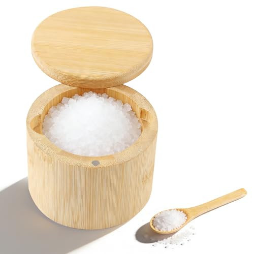 Ninsula Bamboo Salt Cellar, 360° Magnetic Swivel Lid Salt Container with Built-in Spoon for Storing Table Salt, Pepper, Sugar, Sea Salt, Spices, and Herbs | Amazon (US)