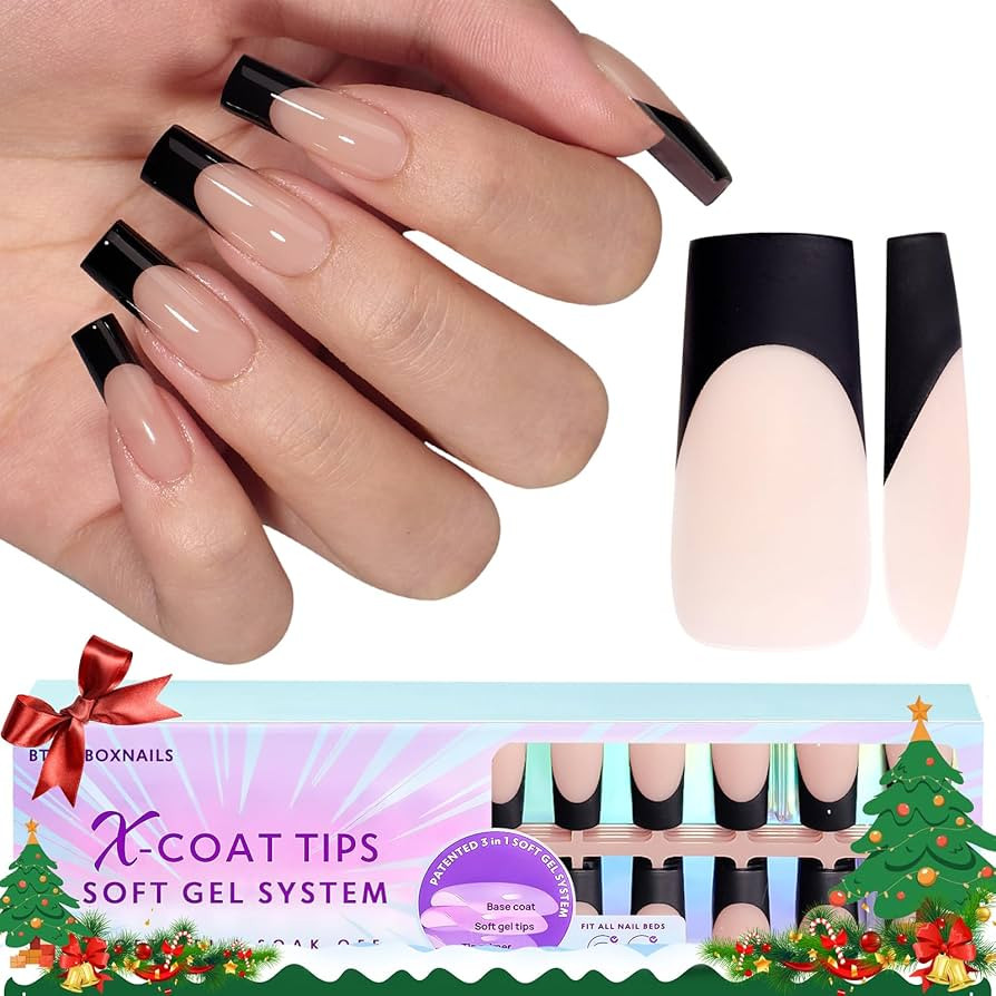 BTArtboxnails Soft Gel Nail Tips Square - XCOATTIPS Press On Nails French, Black Nail Tips Long,S... | Amazon (US)