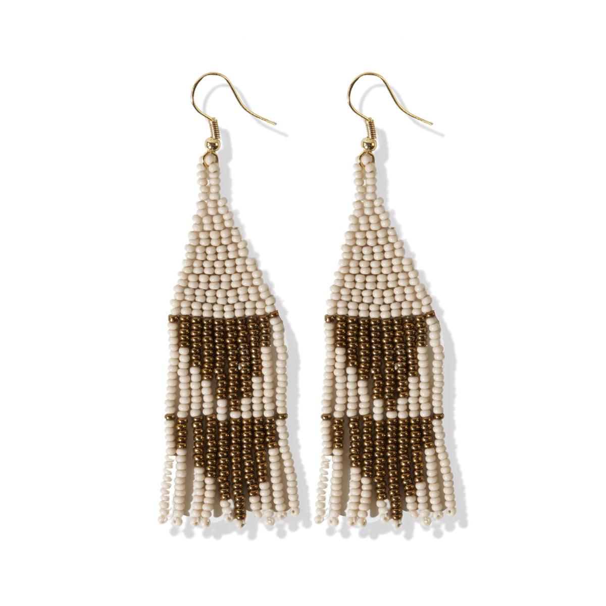 Lennon Two Color Triangles Beaded Fringe Earrings Cream | INK+ALLOY
