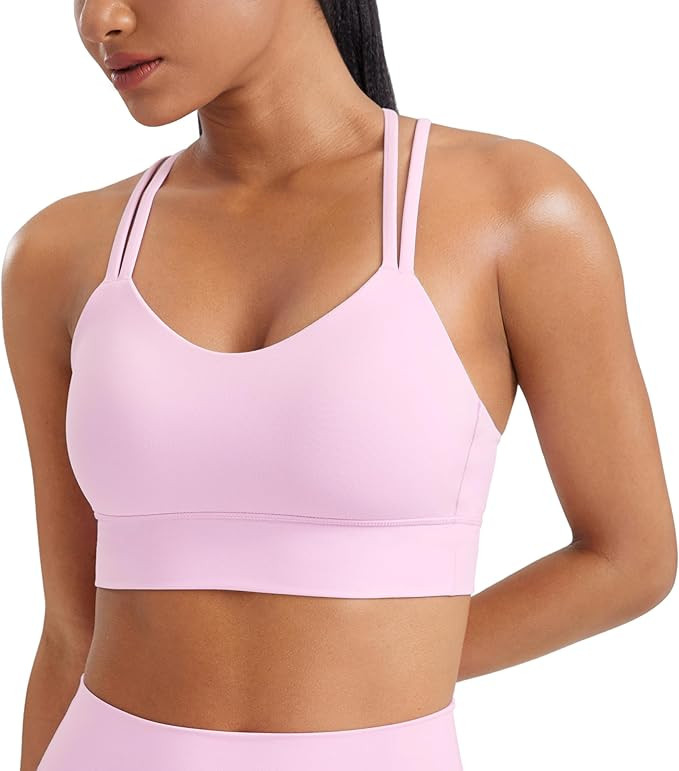 CRZ YOGA Softness Mold Womens Butterluxe Strappy Longline Sports Bra - Double Spaghetti Strap Wor... | Amazon (US)