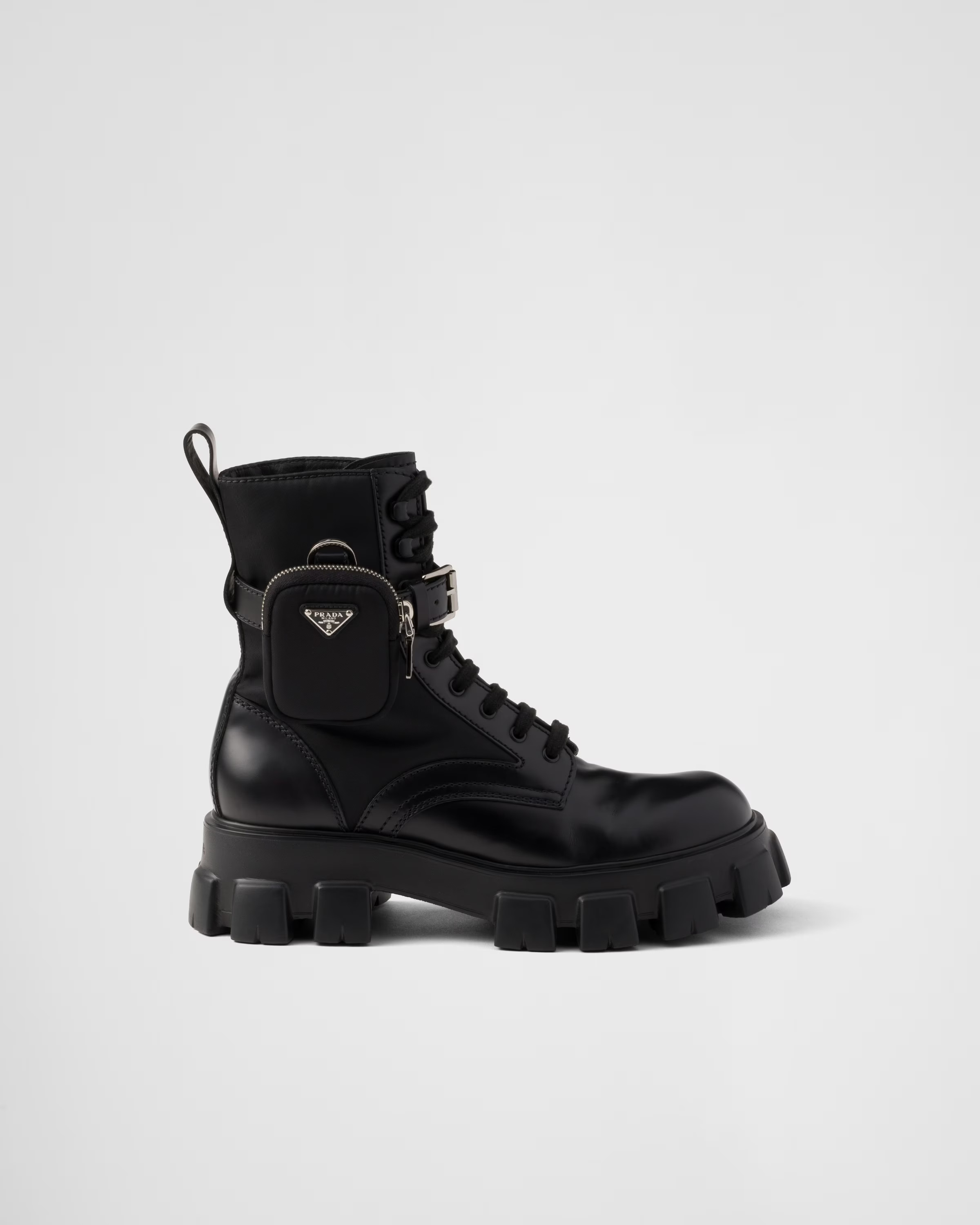 Monolith brushed leather and Re-Nylon boots with pouch | Prada Spa US