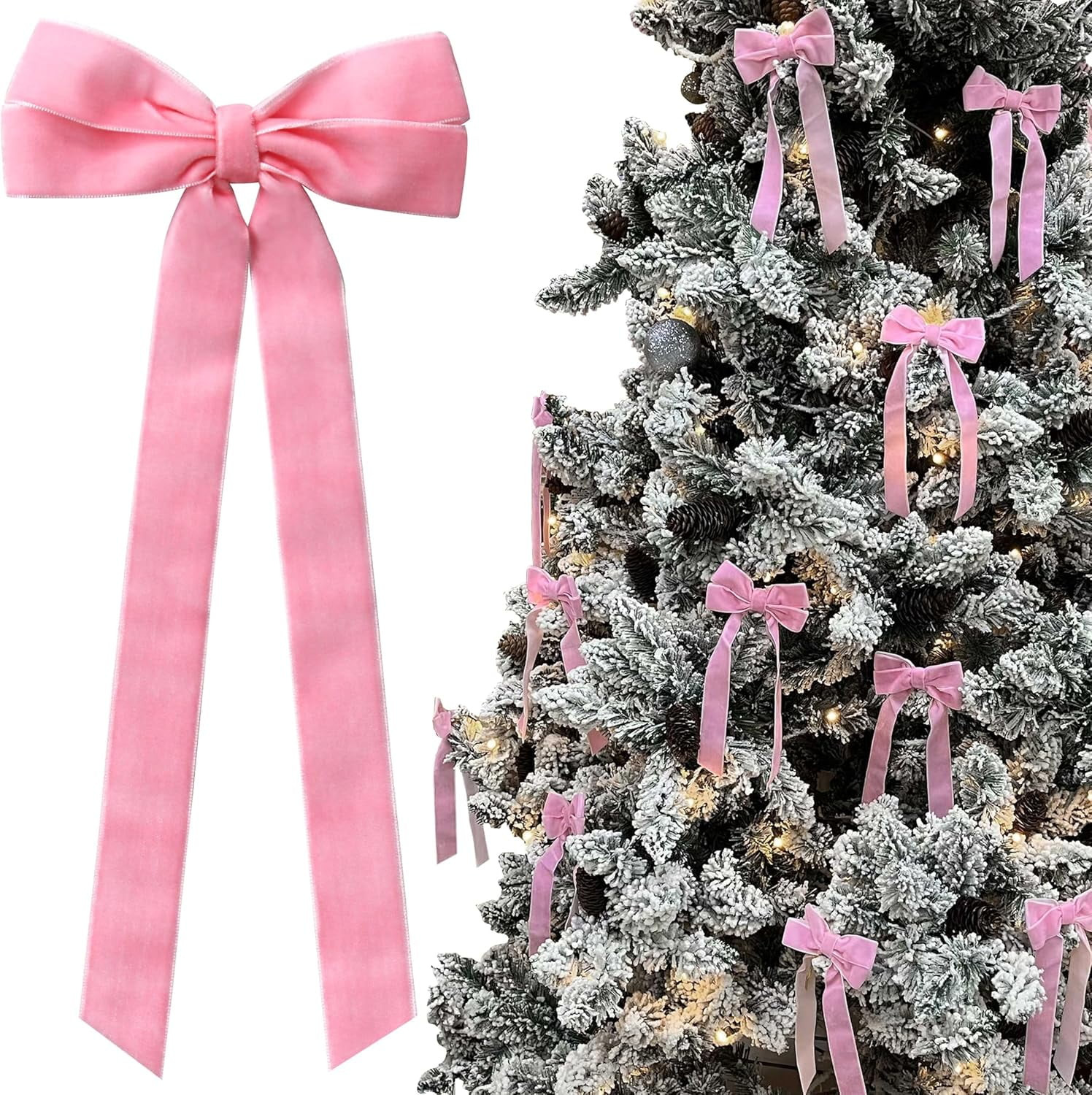 12 Lazos de Terciopelo Rosa para Decoración de Árboles de Navidad, Adornos Navideños de 5 x 10... | Walmart (US)