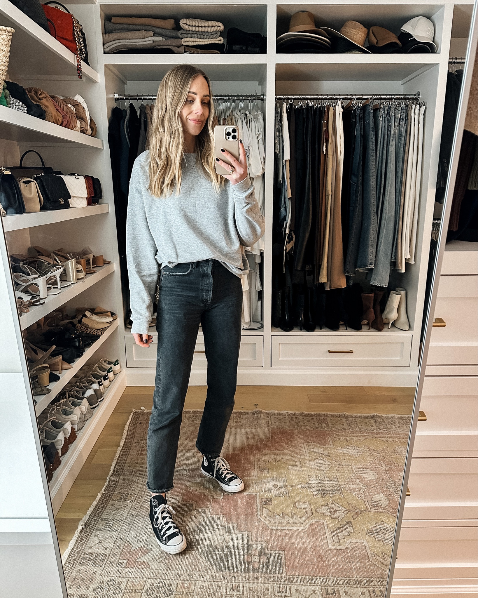 Fashion Jackson wearing Amazon fashion grey sweatshirt (m), AGOLDE black jeans, converse sneakers #dailylook #fashionjackson #sneakers 

#LTKshoecrush #LTKstyletip #LTKunder100