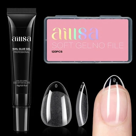 AILLSA Short Almond Nail Tips with Solid Nail Glue Soft Gel Nail Tips Full Cover False Nail Tips Half Matte Gelly Fake Nails Tips Glue Gel Curing Needed for DIY Home Salon (120PCS 12Sizes) SF1 | Walmart (US)