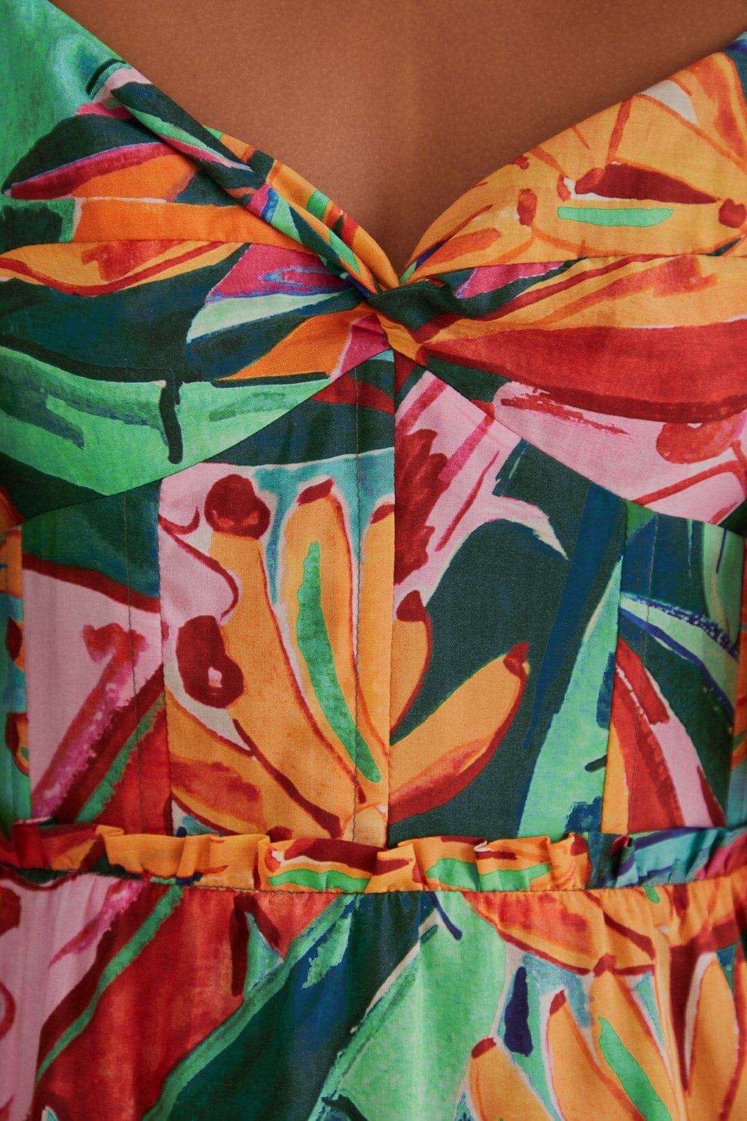 Multicolor Banana Foliage Puff Sleeve Midi Dress | FarmRio
