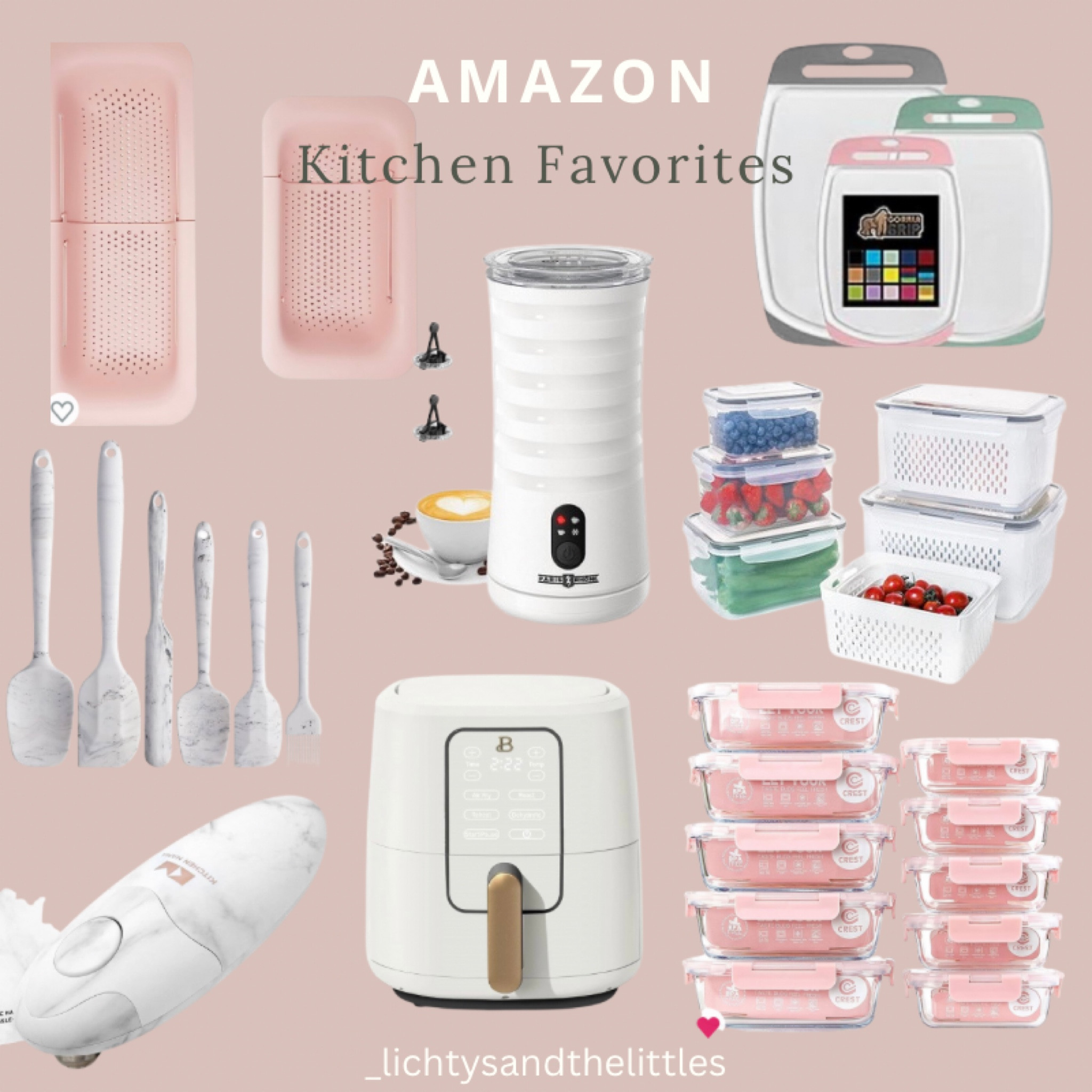 Amazon kitchen. Kitchen favorites. Air fryer, milk frother, cutting boards, utensils, strainer, can opener & more! The white containers keep fruits & veggies fresh for so much longer!! ✨

#LTKhome