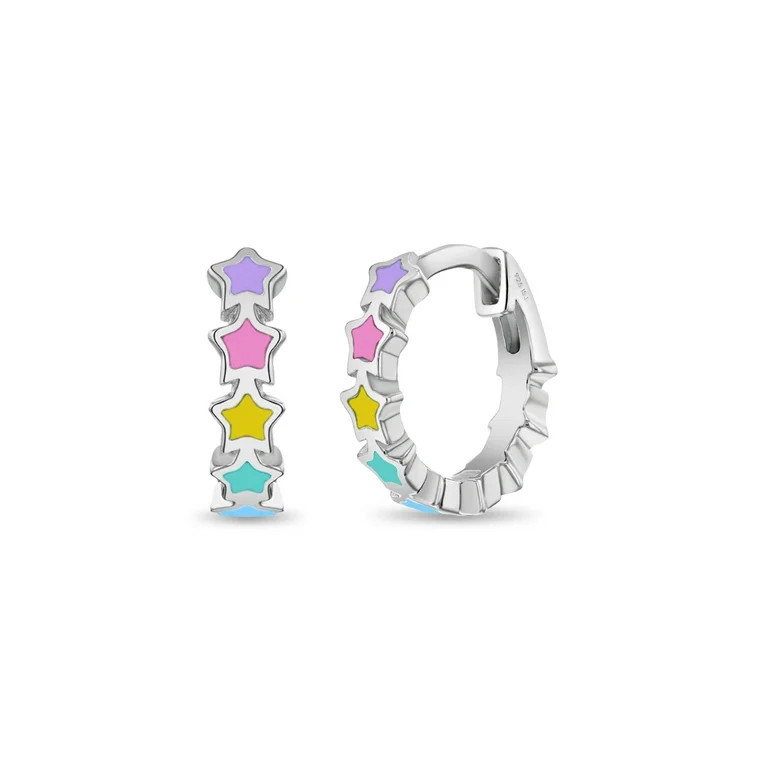 Star 9mm Toddler / Kids Earrings Hoop Multicolored Enamel - Sterling Silver | Walmart (US)