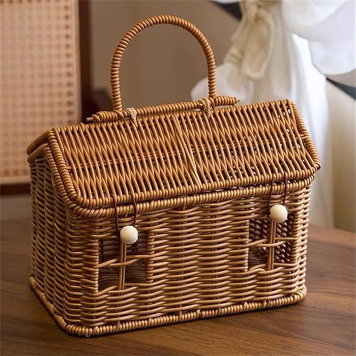 Rattan House Shape Storage Basket with Lid, Small Doll House, Decorative Hand Woven Shelf Organiz... | Amazon (US)