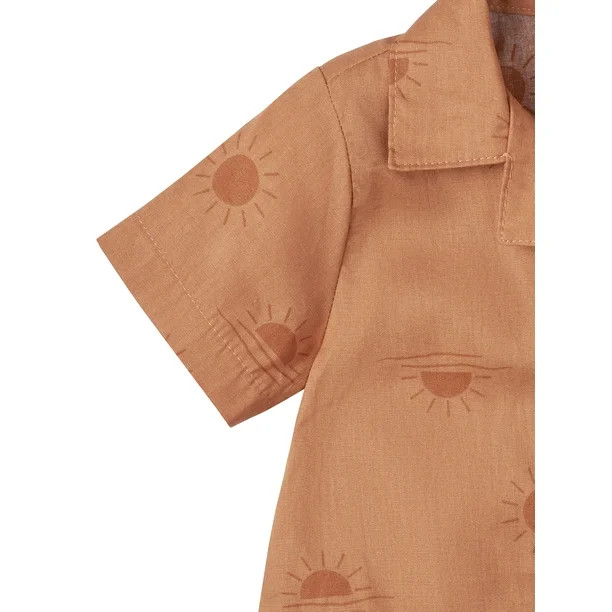 Modern Moments by Gerber Baby Boy Short Sleeve Poplin Romper, Sizes 0/3-24M | Walmart (US)