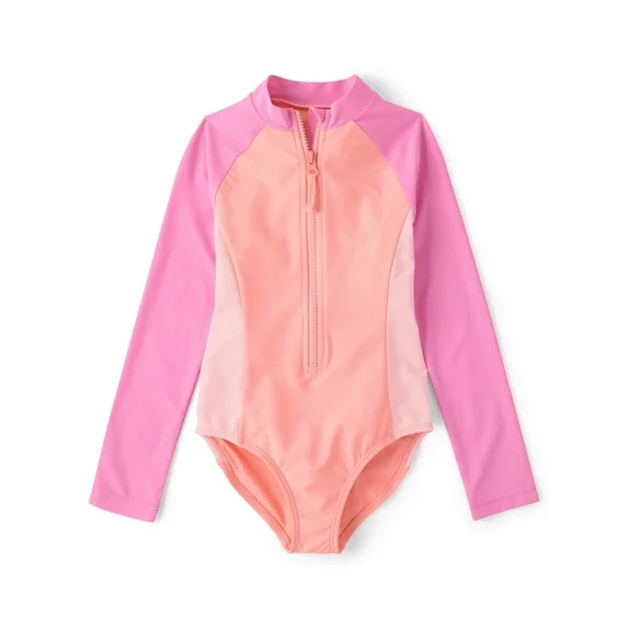 The Children's Place Girls Long Sleeve Half Zip One-Piece Rashguard Swimsuit, Sizes XS-XXL | Walmart (US)