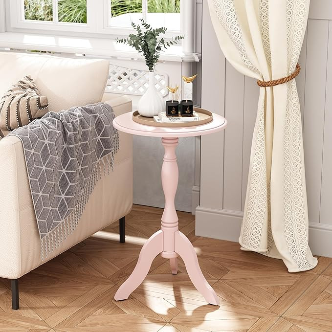 HLR Round Small End Table, Wooden Pedestal Side Coffee Tables, Vintage Accent Nightstand for Livi... | Amazon (US)
