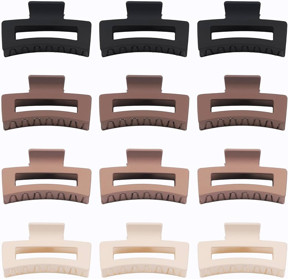 Sisiaipu Hair Claw Clips, 3.5 Inch Medium Hair Clips 12 Pcs Square Jaw Clips for Thick and Thin Hair - Brown, Matte Black, Dark Brown, Light Brown, Bulk Hair Accessories | Amazon (US)