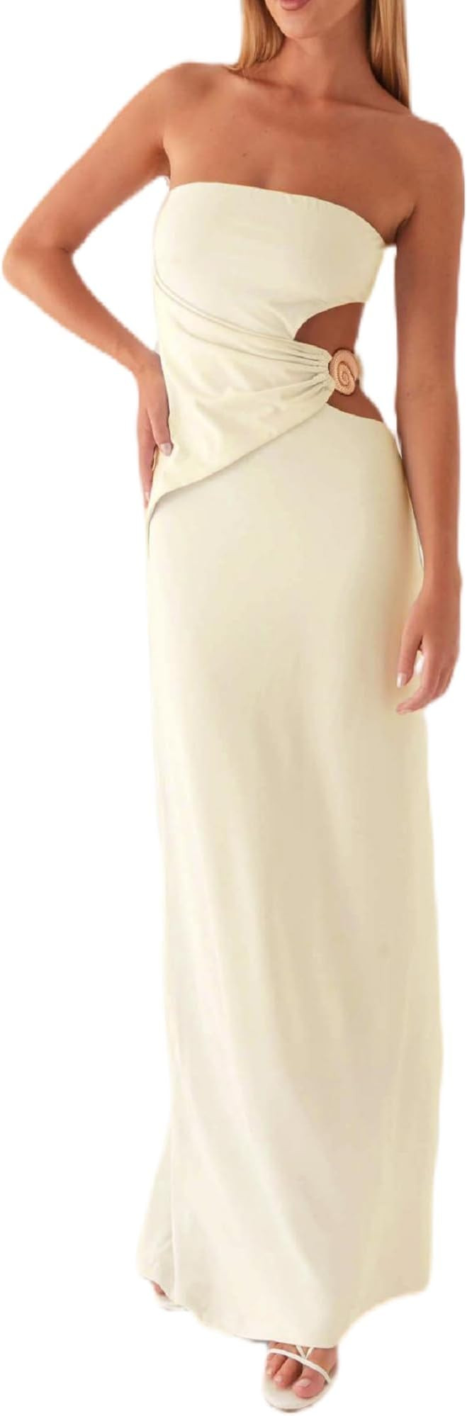 Women Y2K Cut Out Tube Long Dress Strapless Bodycon Maxi Dress Backless Cocktail Party Bandeau Dr... | Amazon (US)