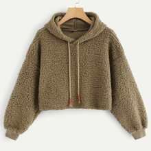 Solid Hooded Teddy Sweatshirt | SHEIN