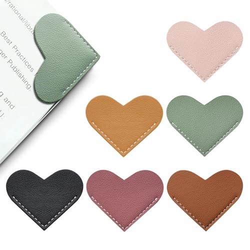 Leather Heart Bookmarks - Winjeto 6 Pieces Cute Corner Page Book Marks for Teachers Students Book Reading Lovers, for School Office Home Supplies (Heart（6pcs）) | Amazon (US)