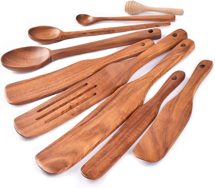 Spurtle Set,Wooden Spurtle Set of 9,Wooden Spoons for Cooking, Natural Teak Wooden Utensils for C... | Amazon (US)