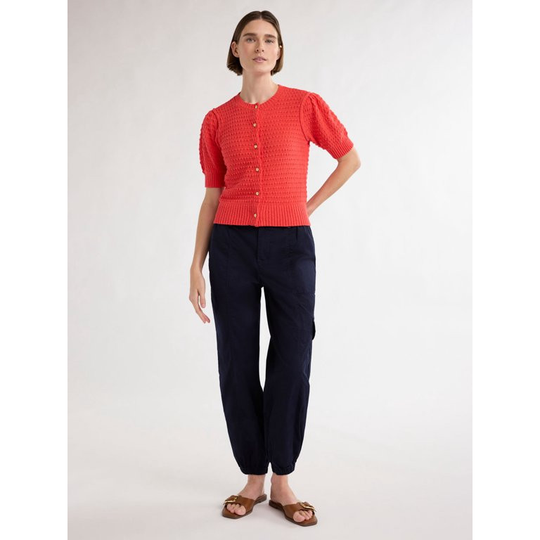 Free Assembly Women’s Textured Cardigan Sweater with Short Puff Sleeves, Lightweight, Sizes XS-... | Walmart (US)