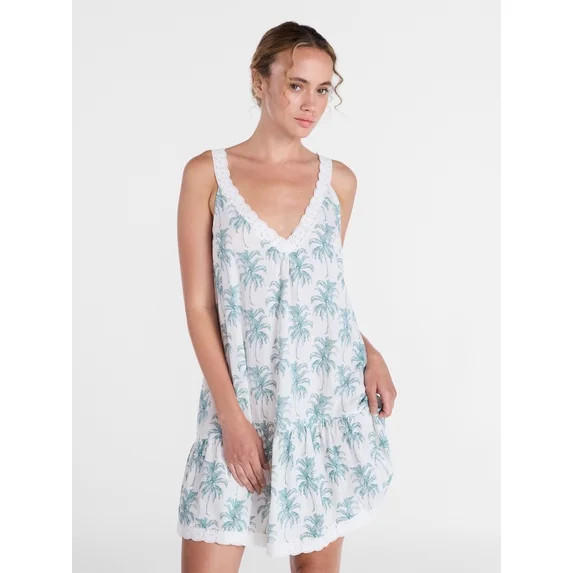Joyspun Women’s V Neck Woven Sleep Chemise, Sizes XS-3X | Walmart (US)